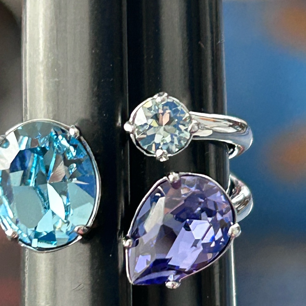 Elegant Blue and Purple crystals Ring stainless steel size shown. Size 7.5 - Picture 2 of 6